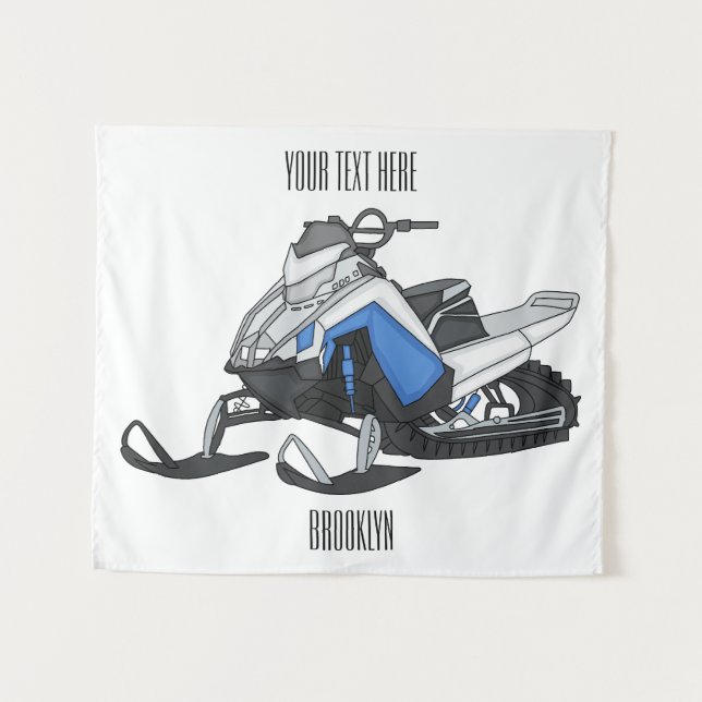 Snowmobile cartoon illustration tapestry (Front (Horizontal))