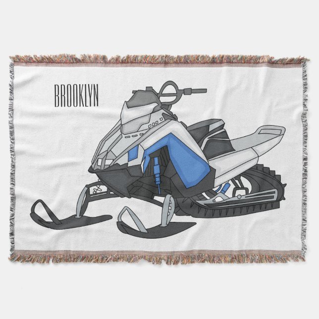 Snowmobile cartoon illustration  throw blanket (Front)