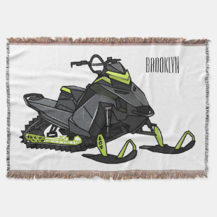 Snowmobile cartoon illustration throw blanket