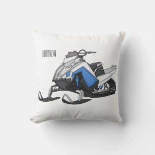 Snowmobile cartoon illustration throw pillow