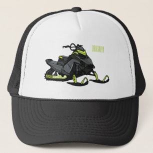 Snowmobile cartoon illustration  trucker hat