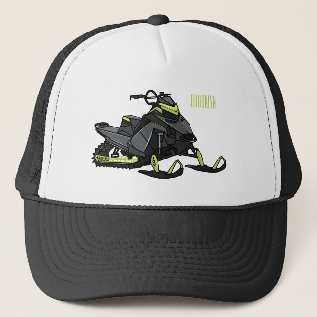 Snowmobile cartoon illustration  trucker hat (Front)