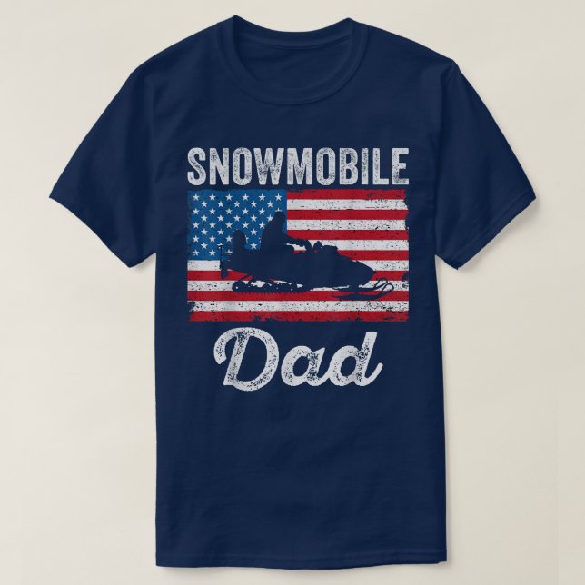 Snowmobile Dad American Flag Funny Snowmobiling Sn T-Shirt (Design Front)