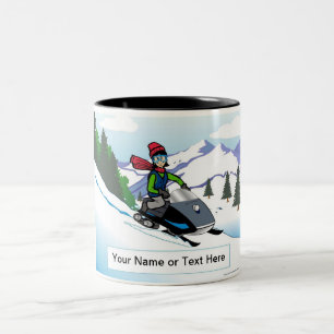 Snowmobile - Female Cartoon by PrintedPerfection Two-Tone Coffee Mug