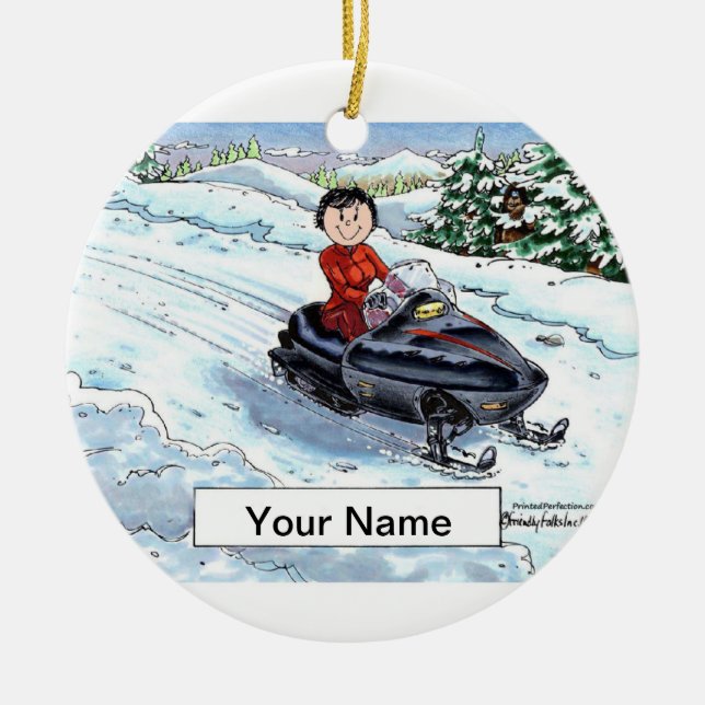 Snowmobile - Female Ceramic Ornament (Front)