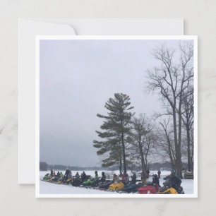 Snowmobile gang on Pine Lake Michigan Holiday Card
