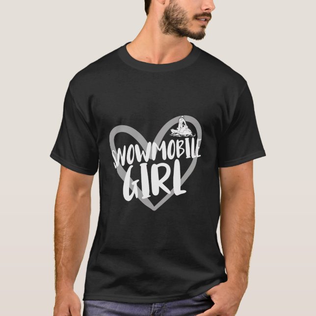 Snowmobile Girl Heart Snowmobile Riding T-Shirt (Front)