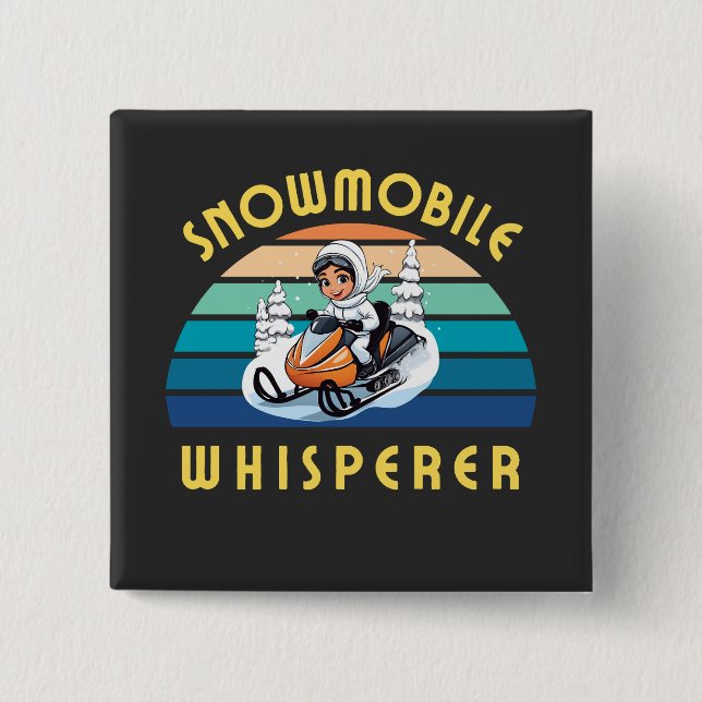 snowmobile girl winters holiday 2 inch square button (Front)