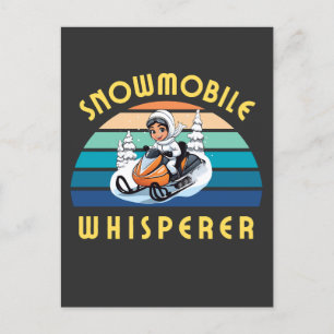 snowmobile girl winters holiday postcard
