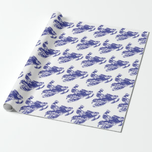 Snowmobile in Blue Camouflage Wrapping Paper