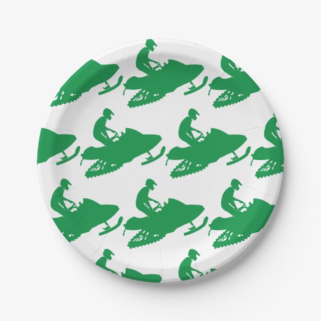 Snowmobile in Green Paper Plate (Front)