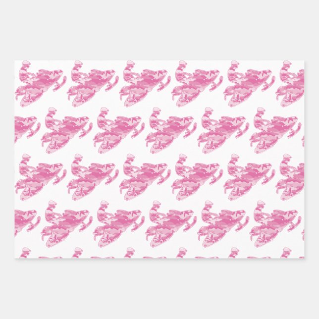 Snowmobile in Pink Camouflage Wrapping Paper Sheet (Front)