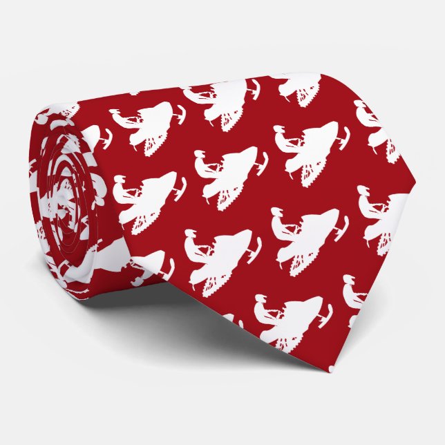 Snowmobile in White On Red Tie (Rolled)