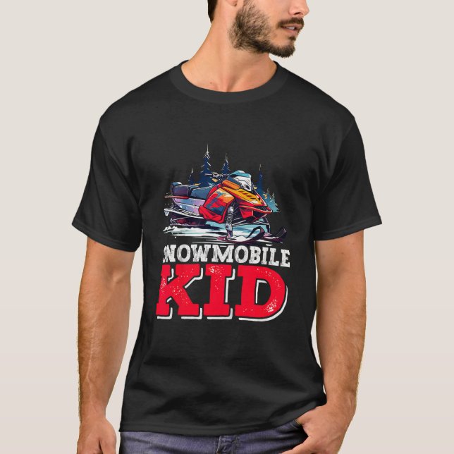 Snowmobile Kid Snowmobiling Design For Boys Girls  T-Shirt (Front)