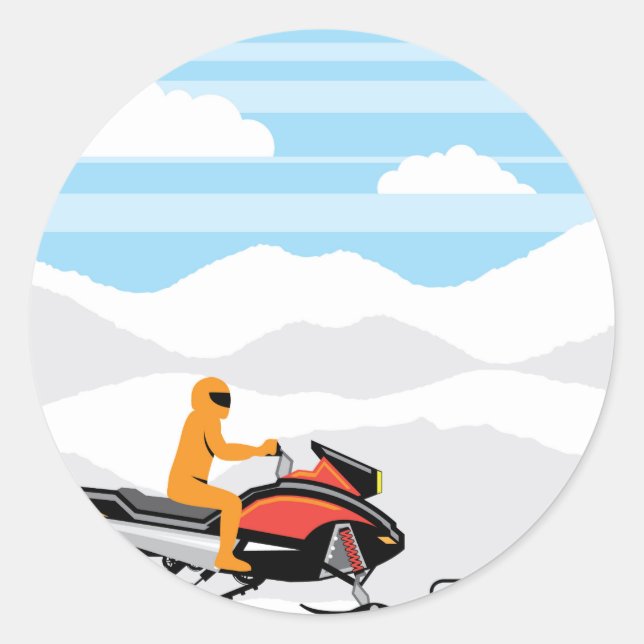 Snowmobile landscape classic round sticker (Front)