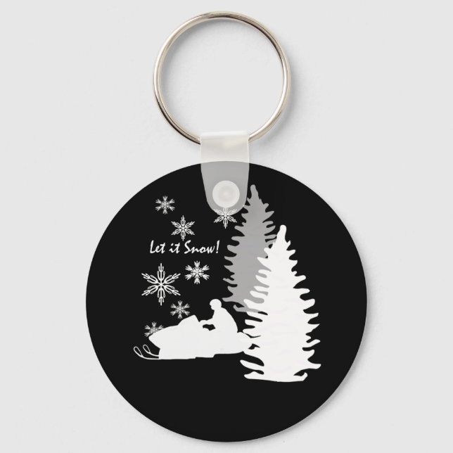 Snowmobile Let It Snow Black Keychain (Front)