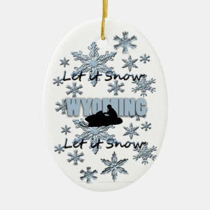 Snowmobile Let it Snow Wyoming Christmas Ornament