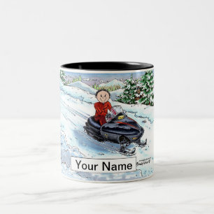 Snowmobile - Male Cartoon Two-Tone Coffee Mug