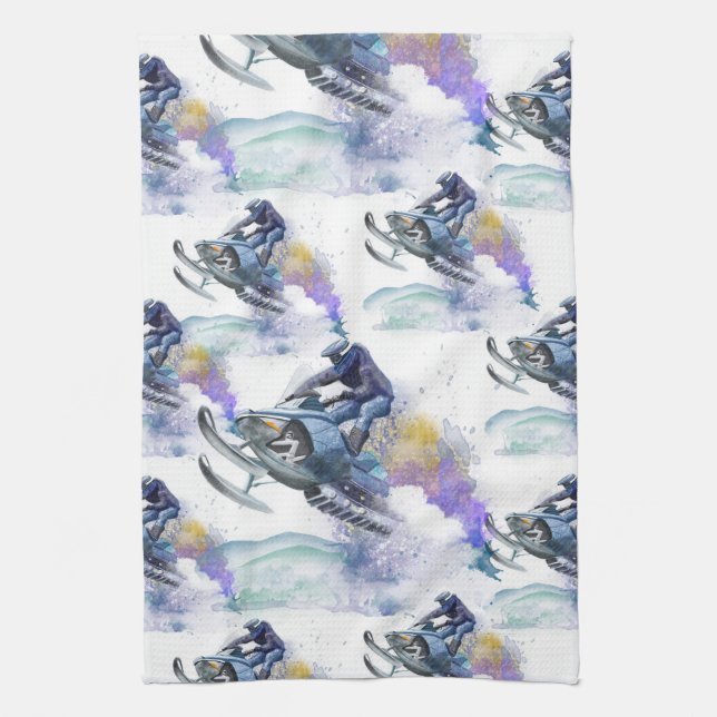 Snowmobile Racing, Snocross Kitchen Towel (Vertical)