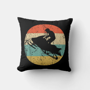 Snowmobile Retro Style Snowmobiling Throw Pillow