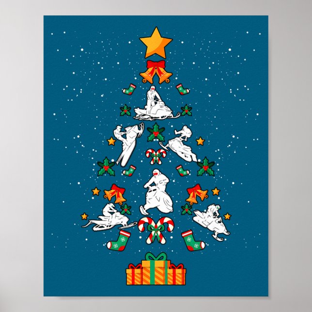 Snowmobile Snowmobiling Christmas Tree Xmas  Poster (Front)