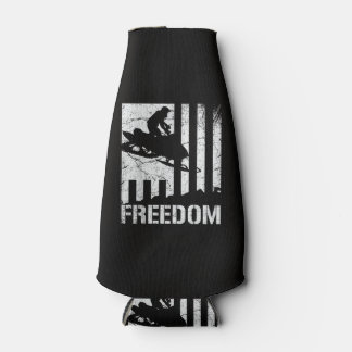 Snowmobile Snowmobiling Freedom Flag Bottle Cooler