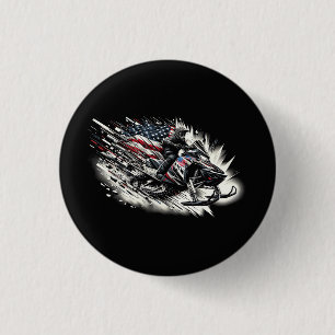 Snowmobile Snowmobiling Freedom Flag Long Sleeve 1 Inch Round Button