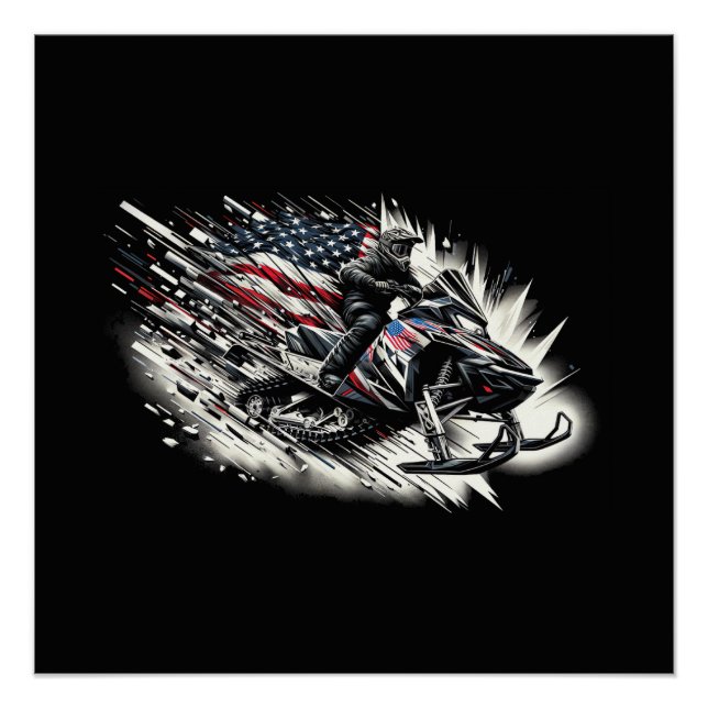 Snowmobile Snowmobiling Freedom Flag Long Sleeve Poster (Front)