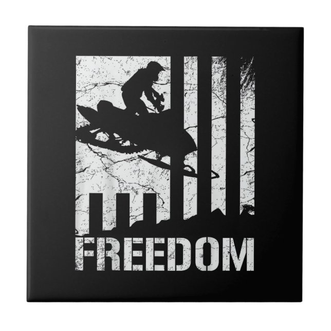 Snowmobile Snowmobiling Freedom Flag Tile (Front)