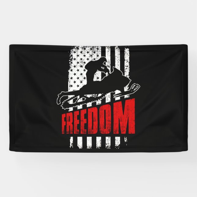 Snowmobile Snowmobiling Freedom Flag USA Banner (Horizontal)