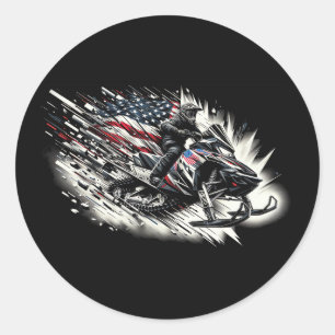 Snowmobile T Snowmobiling Freedom Flag Long Sleeve Classic Round Sticker