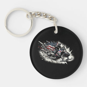 Snowmobile T Snowmobiling Freedom Flag Long Sleeve Keychain