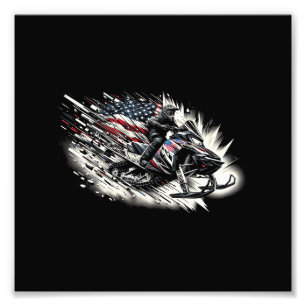 Snowmobile T Snowmobiling Freedom Flag Long Sleeve Photo Print