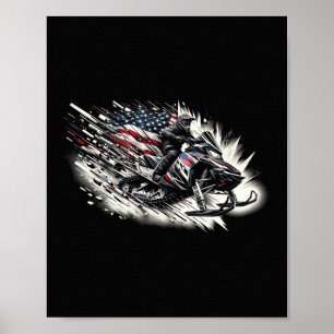 Snowmobile T Snowmobiling Freedom Flag Long Sleeve Poster