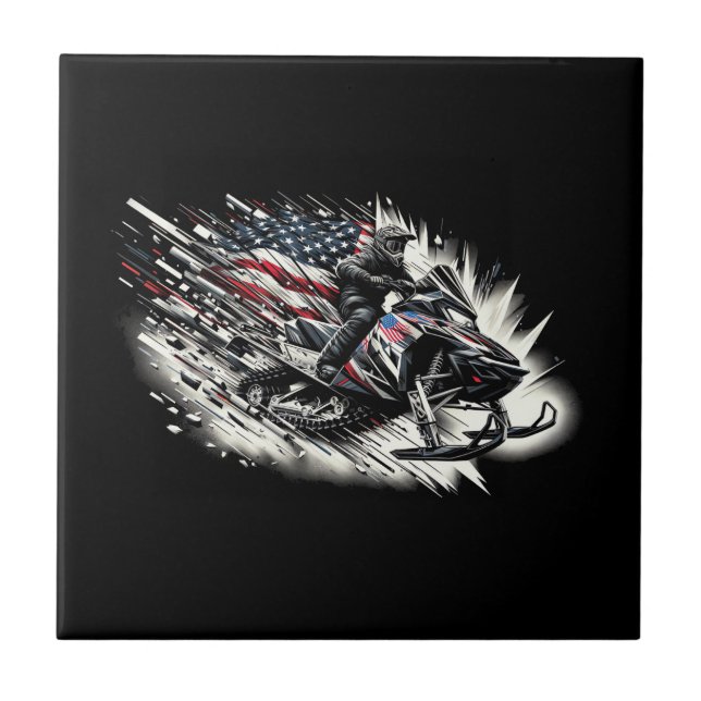 Snowmobile T Snowmobiling Freedom Flag Long Sleeve Tile (Front)