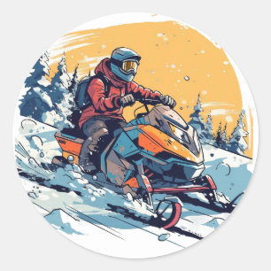 Snowmobile Theme with Sunset Birthday Sticker