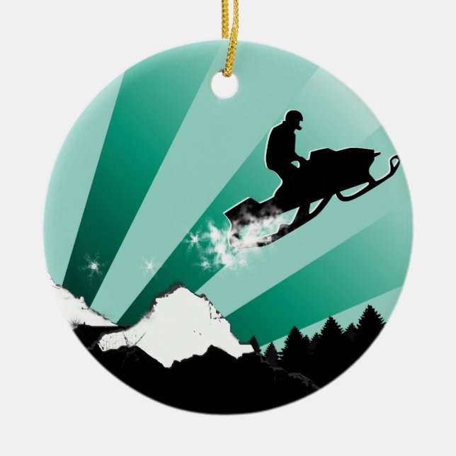 snowmobile trail ceramic ornament (Front)