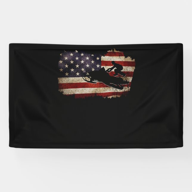 Snowmobile USA Flag Snow Sled Patriotic Banner (Horizontal)