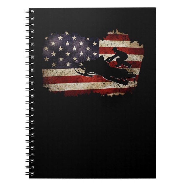 Snowmobile USA Flag Snow Sled Patriotic Notebook (Front)