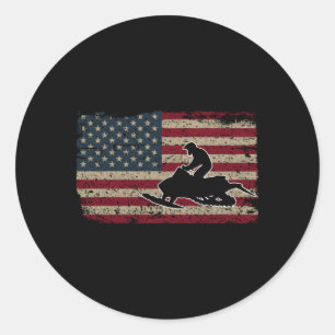 Snowmobile Usa Flag Snow Sled Patriotic Snowmobili Classic Round Sticker