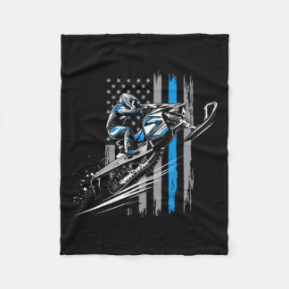 Snowmobile Usa Flag Winter Sports Snowmobile Ridin Fleece Blanket