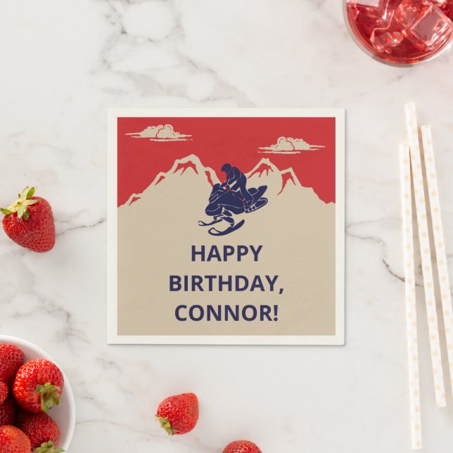Snowmobile Winter Themed Boys Birthday Party Napkin (Insitu)
