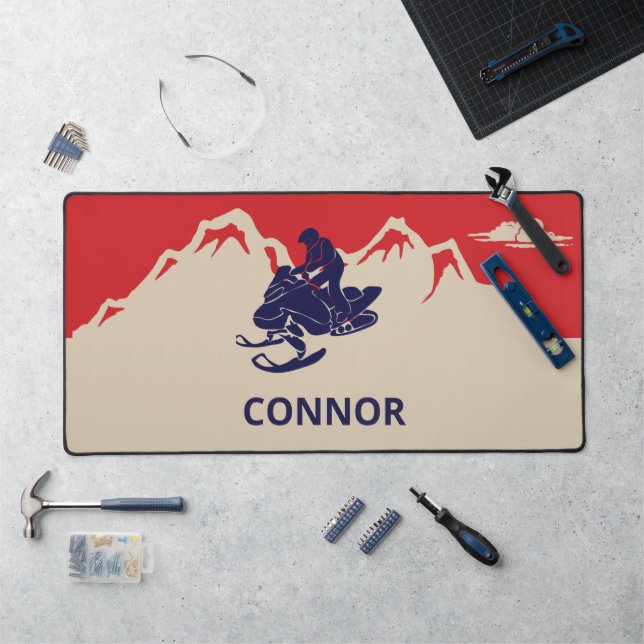 Snowmobile Winter Themed Personalized Desk Mat (Workstation)