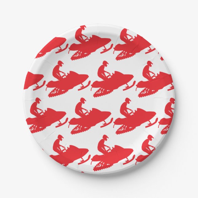 Snowmobiler in Red Paper Plate (Front)