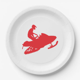 Snowmobiler in Red Paper Plate