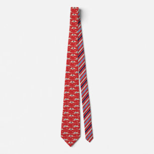 Snowmobiles Patterned Red, White and Blue Tie