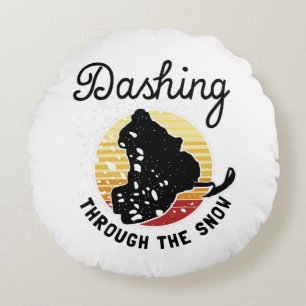 Snowmobiling - Dashing Through The Snow Round Pillow