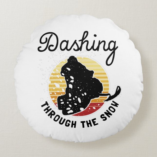 Snowmobiling - Dashing Through The Snow Round Pillow (Front)