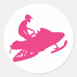 Snowmobiling/Hot Pink Sled Classic Round Sticker