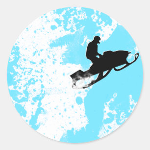 snowmobiling powder trail. classic round sticker